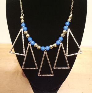 Triangle Silver and Blue Statement Necklace